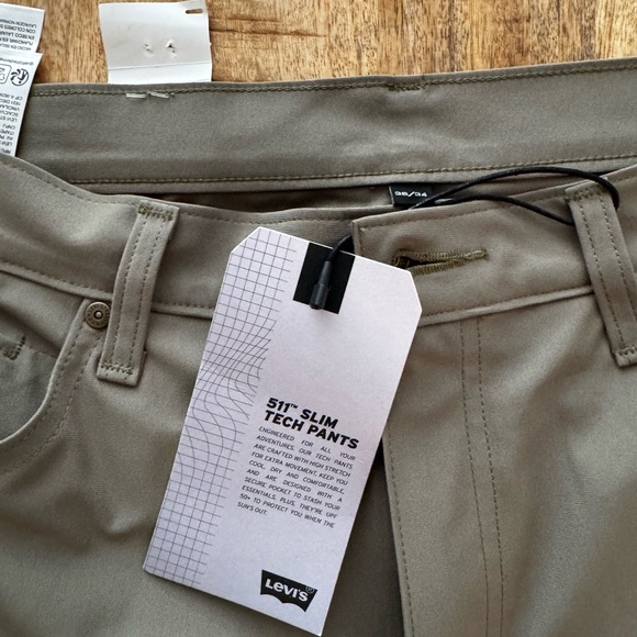 Levi's Green 511 slim tech chinos pants stretch Comfortable Straight Leg 36x34 - Picture 7 of 11